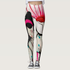 Legging Menina de gueixa com guarda-chuva