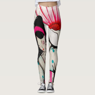 Legging Menina de gueixa com guarda-chuva