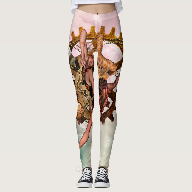 Legging Menina maravilhosa do steampunk, design dourado (Frente)
