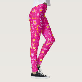 Legging Meninas personalizadas amarelas cor-de-rosa nome d