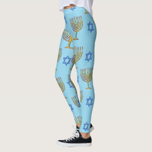 Legging Menorahs do mosaico + estrelas