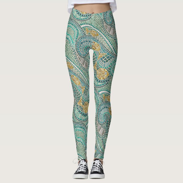 Legging menta de peixe mosaico (Frente)