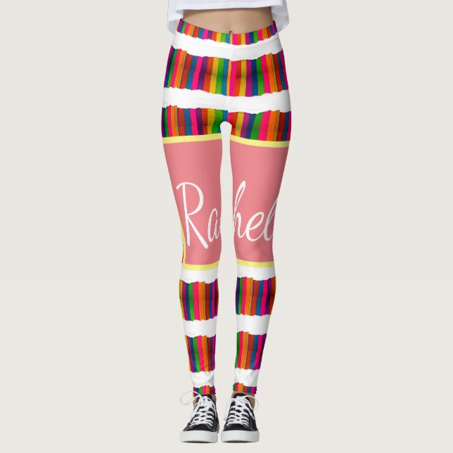 Legging Mês do orgulho do arco-íris volta ao texto do nome (Frente)