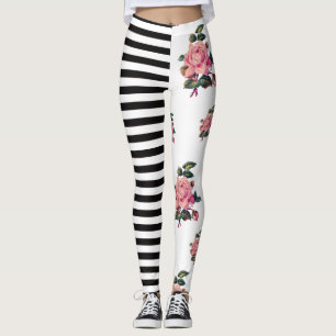 Legging Metade e meia listra e rosa florais