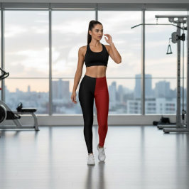 Legging Metade Preta Metade Monocromática do Vinho Vermelh