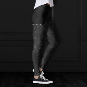 Legging Midnight Onyx Romance   Black Satinge Damask