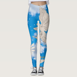 Legging Mikitiez White bird sky Verão praia Liberdade