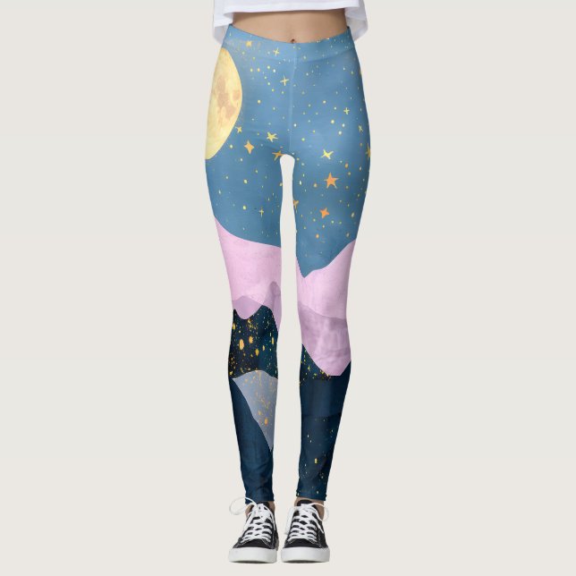 Legging Minimalista Lua Estrelas Montanha Vale Celestial (Frente)