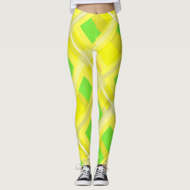 Legging Mínimo Abstrato de Arte Amarela Coral Verde Blocos