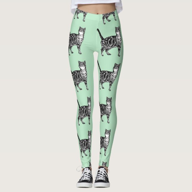Legging Mint Tabby Cat Pernas Pretas e Brancas (Frente)