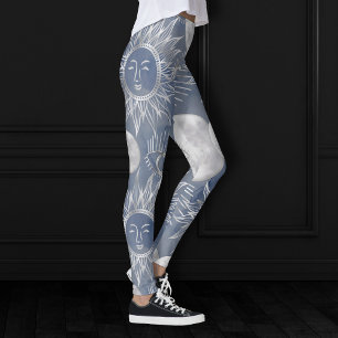 Legging Mística Solar Lua azul-poeirenta Estrelas dourad