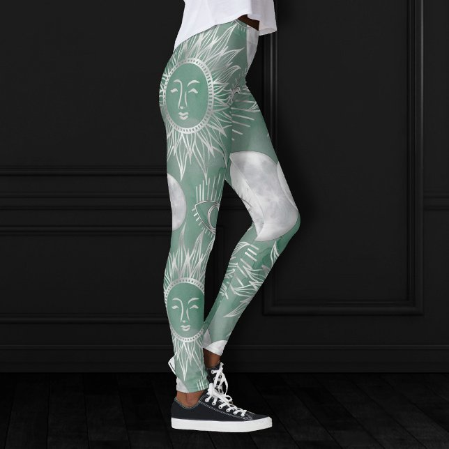 Legging Mística Solar | Lua verde-poeirenta, cor-de-rosa,  (Criador carregado)