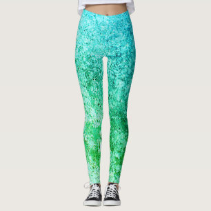 Legging Mistura De Gradação De Cores Verdes E Azuis
