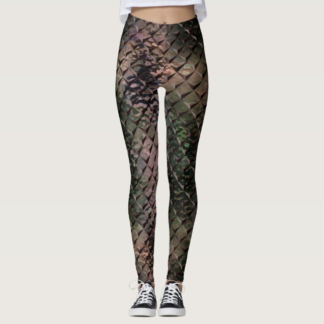 Legging Misturar quadrados 3D com vidro martelado de fundo (Frente)