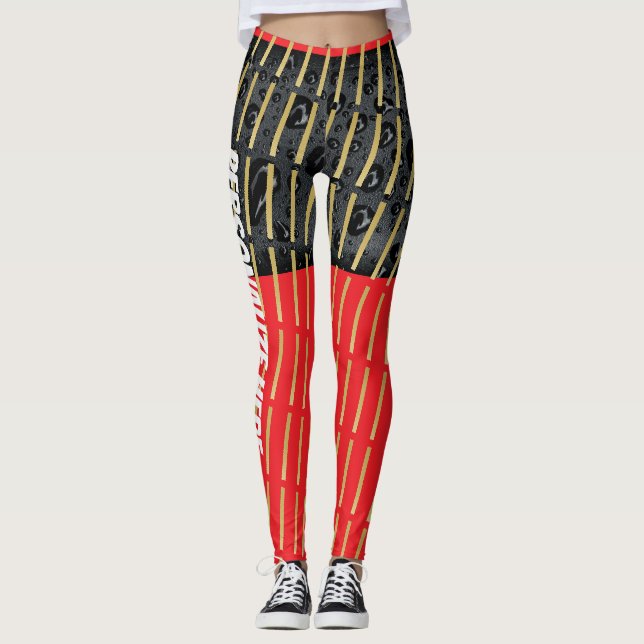 Legging Mix-up Moderno Dourado Preto Vermelho (Frente)