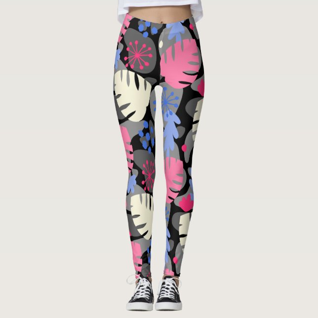 Legging Mod Monstera Leaf Abstrato Hawaiian Tropical Cinza (Frente)