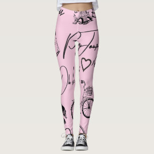 Legging Moda, caligrafia, Torre Eiffel, lábios