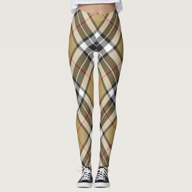 Legging Moda da Família de Padrões de Xadrez Thomson Camel (Frente)