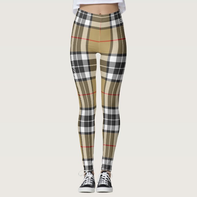 Legging Moda da Família de Padrões de Xadrez Thomson Camel (Frente)