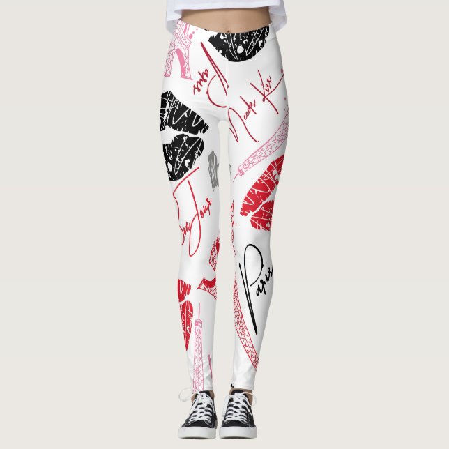 Legging Moda de Paris, padrão caligráfico da Torre Eiffel. (Frente)
