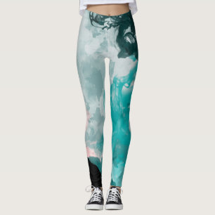 Legging Moda de Pêssego Verde Verde Azul-Incolor