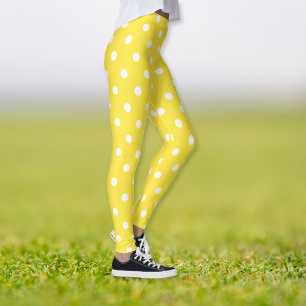 Legging Moda do Padrão de Bolinhas Amarelas Brancas Cónica