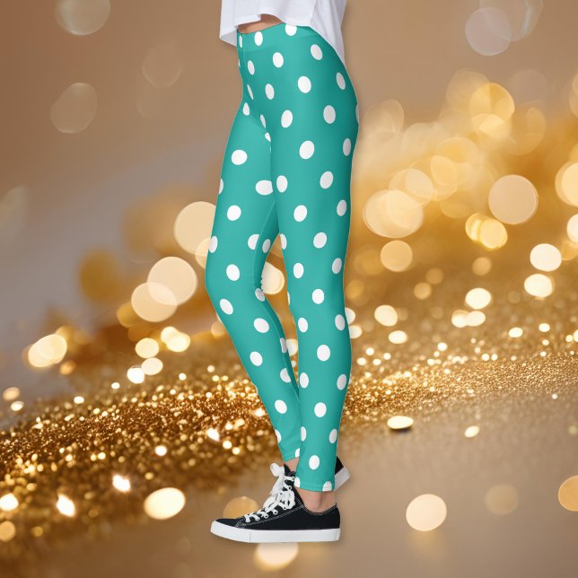 Legging Moda do Padrão de Bolinhas Retro-Chic Turquoise (Turquoise Retro Chic Polka Dots Pattern Fashion Leggings)