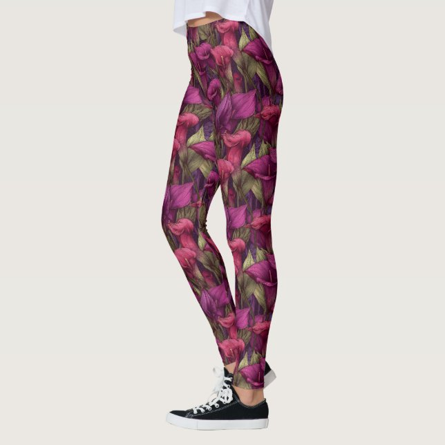 Legging Moda Fitness Rosa Lírios Calla Presentes Florais P (Esquerda)