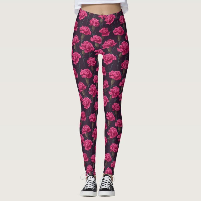 Legging Moda Fitness Rosa Presente Flor Carnation para Mãe (Frente)