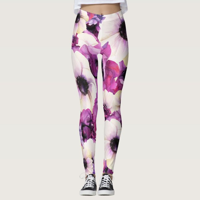 Legging Moda Floral em Aquarela Roxa Ousada (Frente)