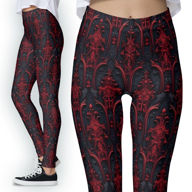 Legging Moda Gótica Vermelha e Preta 3D Efeito Escuro (Criador carregado)