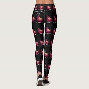 Legging Moda Negra Louca De Galinha Cita Cor-de-Rosa