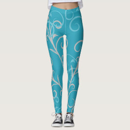 Legging Modern Aqua Blue Swirl Pattern