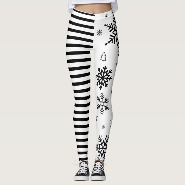 Legging Modern Christmas Snowflake & Stripe Holiday (Frente)