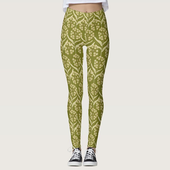 Legging Modern Floral Pattern: White Umbel Flowers (Frente)