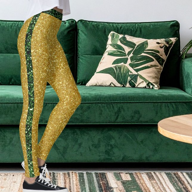Legging Modern Green Gold Glitter Sparkle Colorful Stripes (Criador carregado)