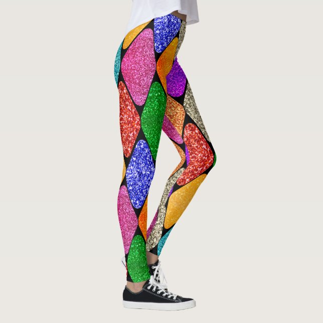 Legging Modern Harlequin Pattern Sparkly Mardi Gras  (Direita)