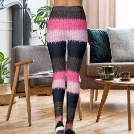 Legging Modern Multicolor Striped Knitted Woolen Texture