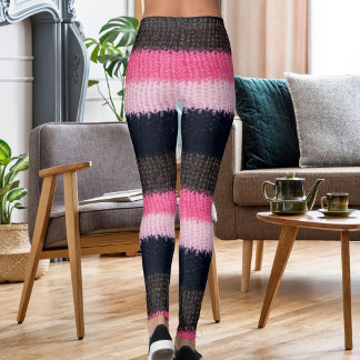 Legging Modern Multicolor Striped Knitted Woolen Texture