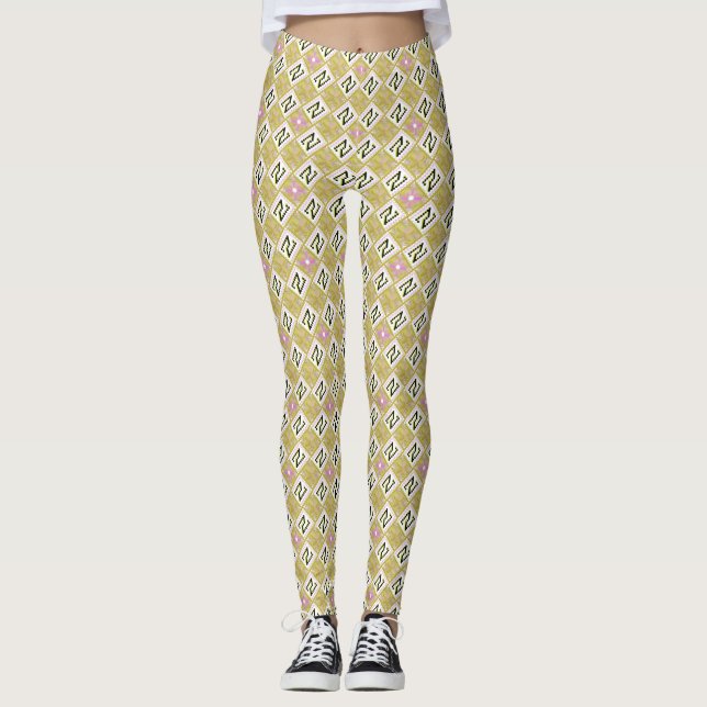 Legging Modern Olive & Magenta Geometric Tribal Pattern (Frente)