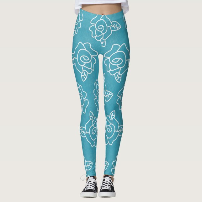 Legging Modern Roses on Light Turquoise  (Frente)