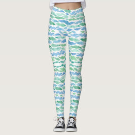 Legging Modern Sea Glass Beach Wave Pattern Watercolor Art