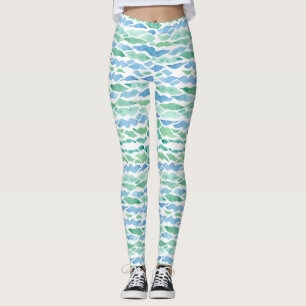 Legging Modern Sea Glass Beach Wave Pattern Watercolor Art