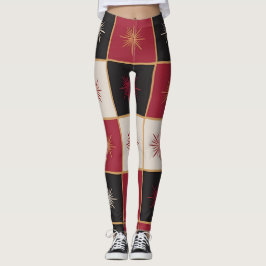 Legging Modern Starbursts and Squares Red and Black