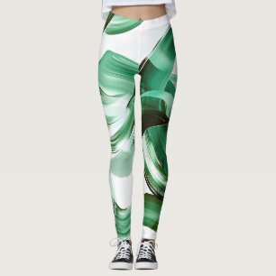 Legging Moderno Abstrato de Traços de Pincel Verde Minimal