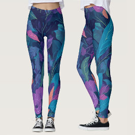 Legging Moderno Boho Verão Folhas Jardim Botânico Floral