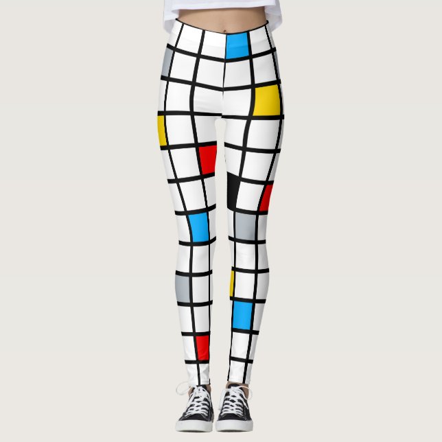 Legging Moderno da Composição Geométrica Minimalista Mondr (Frente)
