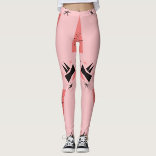 Legging Moderno do século médio: Padrão Coral Rosa.