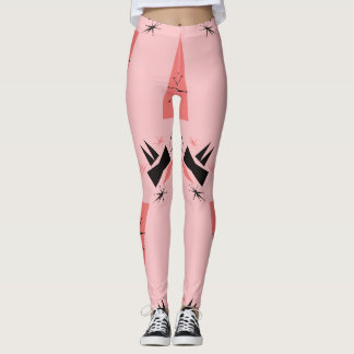 Legging Moderno do século médio: Padrão Coral Rosa.