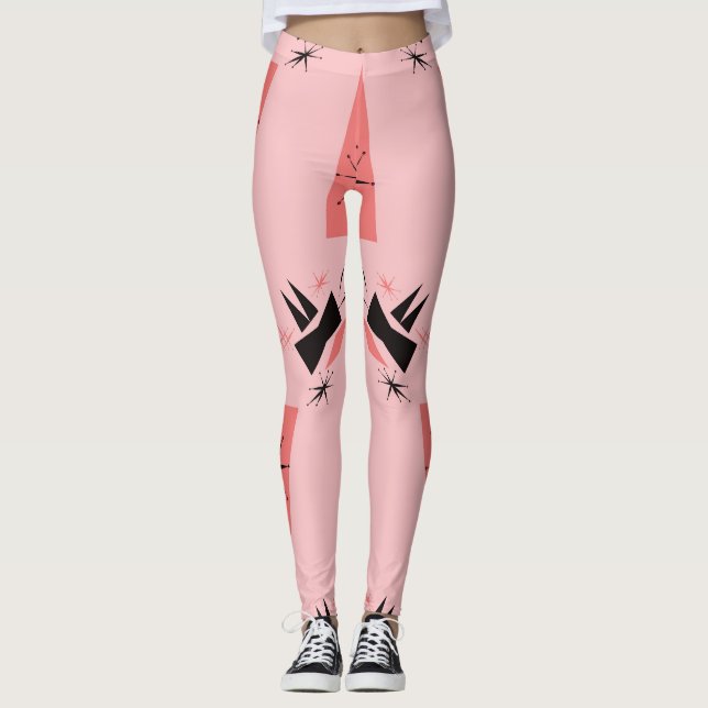 Legging Moderno do século médio: Padrão Coral Rosa. (Frente)